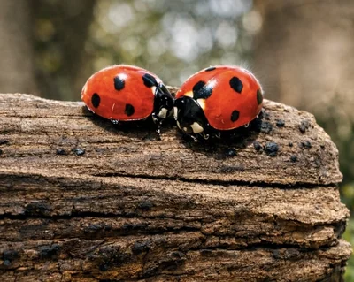 A seven-spot ladybird (Coccinella septempunctata) on a stem — the British native at full close attention